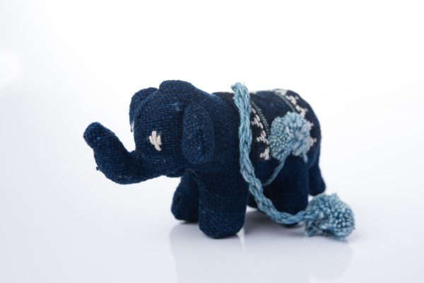 Indigo blue cotton Lao elephant ornament