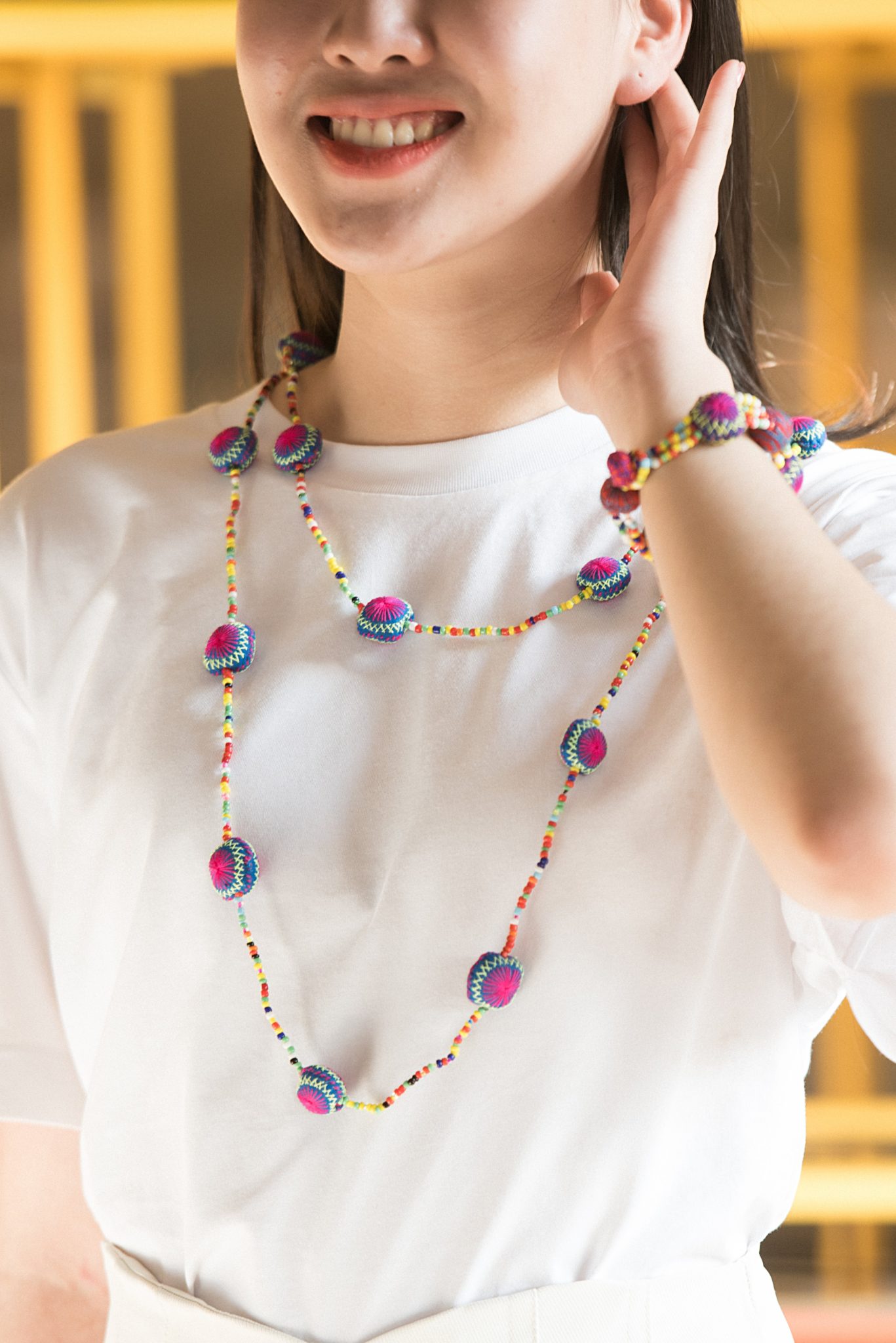 Multi colour beads step necklace for Sarees