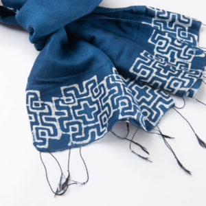 Hmong wax resist batik scarf in indigo blue