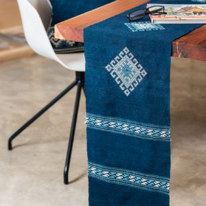 TAEC Tai Lue Blue Indigo Table Runner with Motif