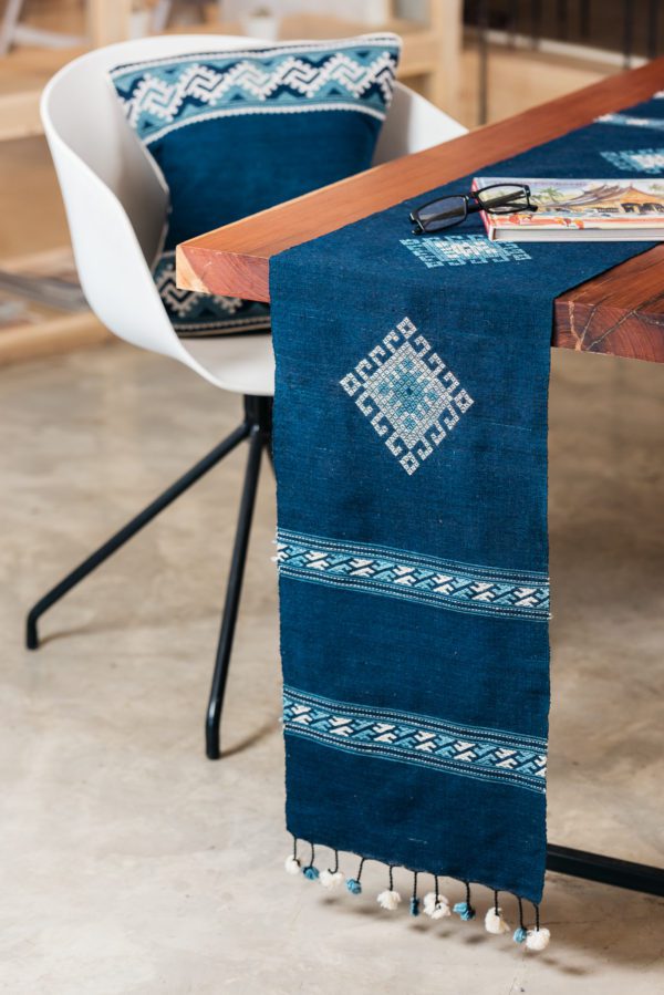 TAEC Tai Lue Blue Indigo Table Runner with Motif