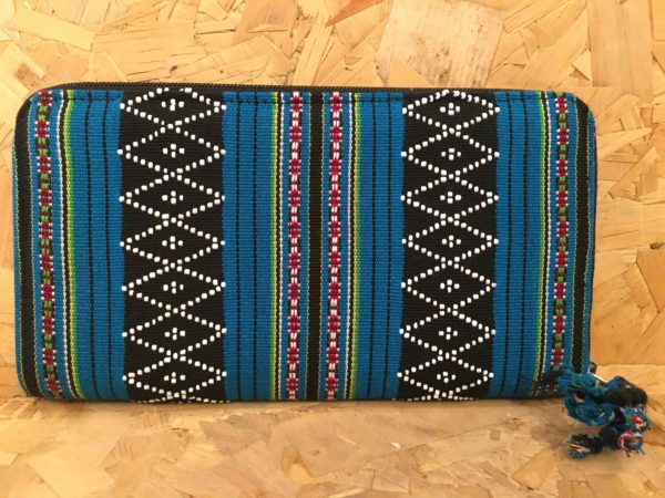 Katu zip around blue accordion wallet with white beads