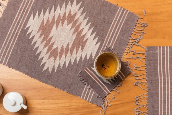 Close up of mulberry fibre placemat and coaster tableware