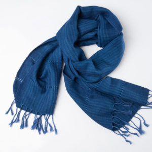 Tai Lue artisan rayon indigo fishbone pattern scarf