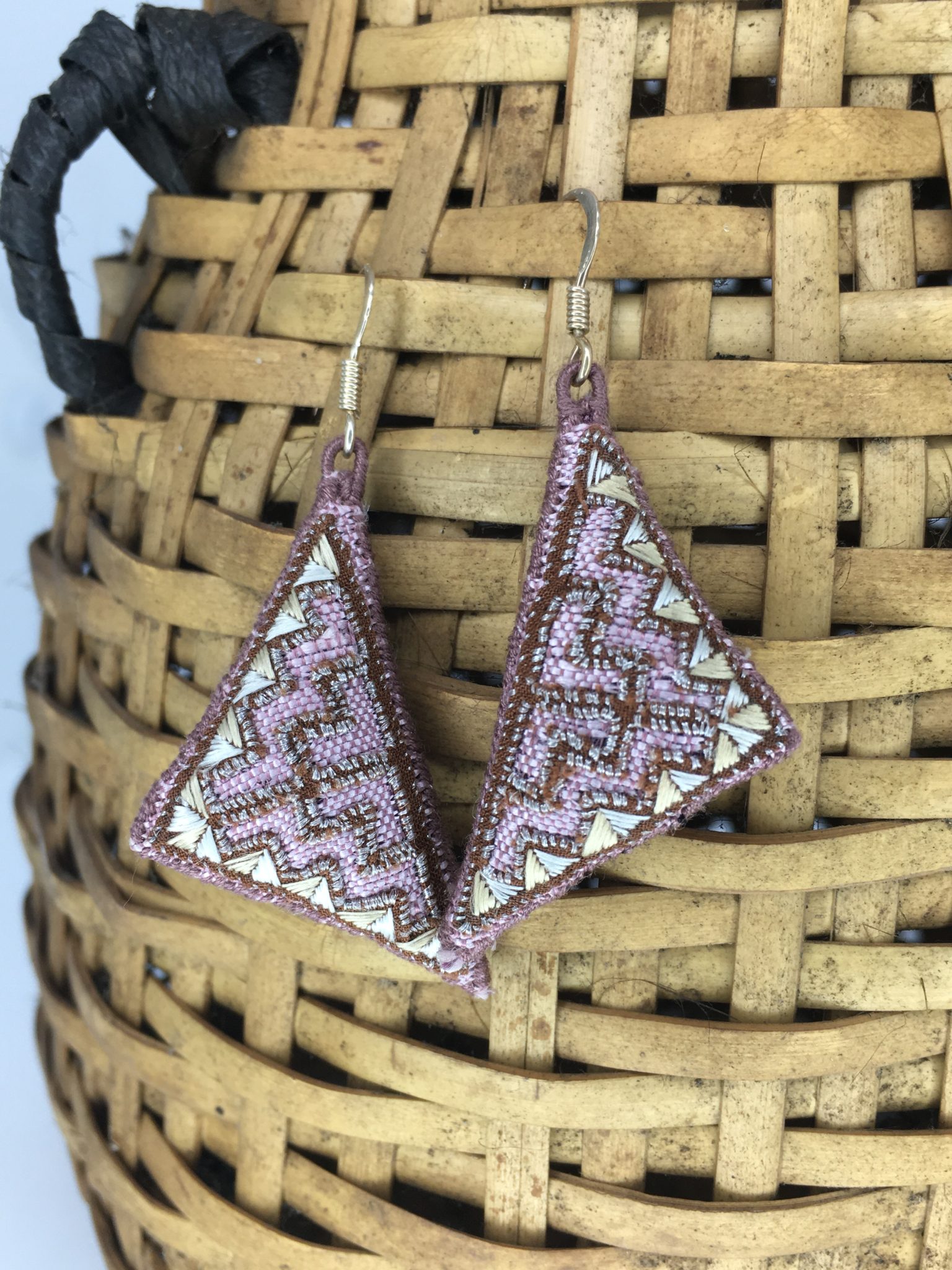 Hmong Silk Embroidered Earrings - Triangle