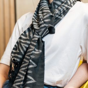 Black ikat textile scarf by Tai Lao artisans in Laos