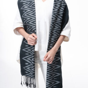 Black ikat textile scarf by Tai Lao artisans in Laos